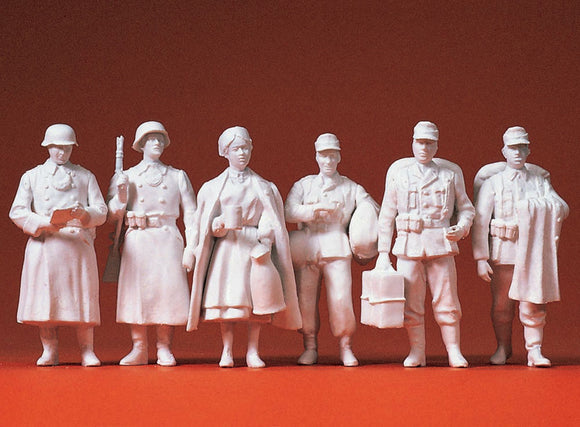 Seis soldados alemanes y enfermeras fuera de casa (1939-45): Preiser kit sin pintar 1:35 64006