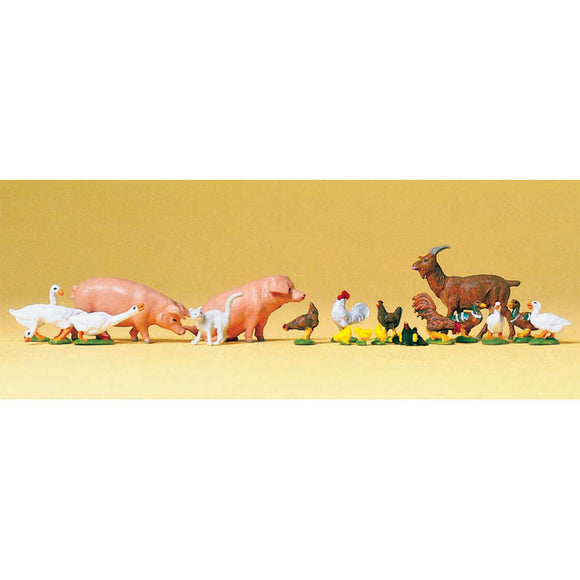 Conjunto de animales pequeños (cerdos, pollos, patos, patos, gatos, cabras) : Preiser - Conjunto de productos terminados 1:72 72414