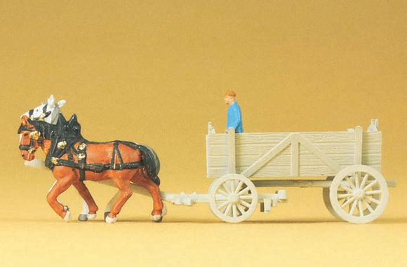 Two-horse cart: Preiser, complete painted N (1:160) 79475