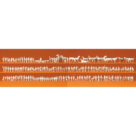 Set of 160 Z scale unpainted dolls (station staff, passengers, passers-by, workers, animals, etc.): Preiser unpainted kit Z (1:220) 88500