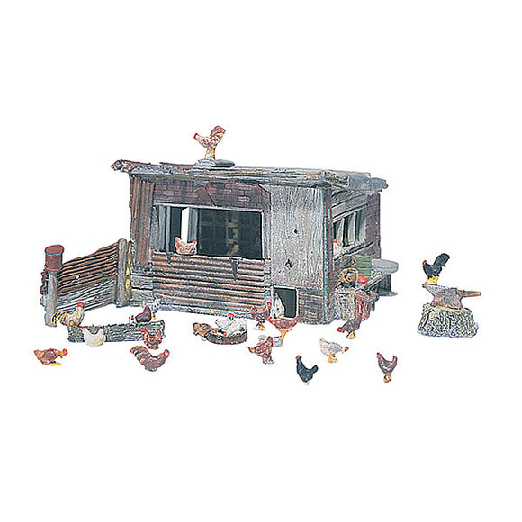 Chicken Coop and Chickens : Woodland Unassembled Kit HO(1:87) D215