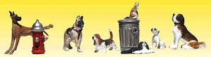 5 dogs and 5 cats, fire hydrant and litter box: Woodland, painted and ready to go N(1:160) 2140