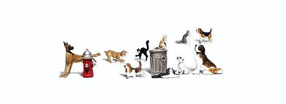 Perro y gato, boca de incendios y bote de basura : Woodland - Producto terminado O(1:48) 2725