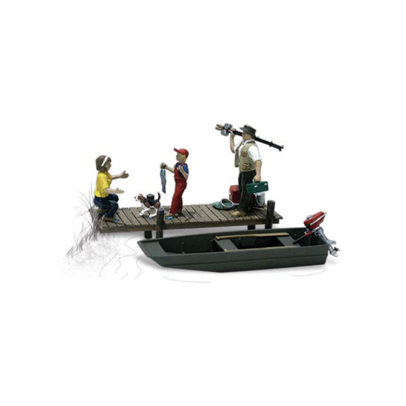 Familia de pesca con barco: Woodland Juego de productos terminados O(1:48) A2756