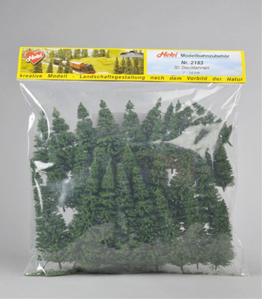 Coniferous fir trees 7-14cm, 30 pieces : Heki, finished, non-scale 2183