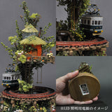 树屋线 #6 - 蓝绿色火车和两层茅屋屋顶树屋：Yoshiaki Ishikawa，彩绘，1:150 尺寸